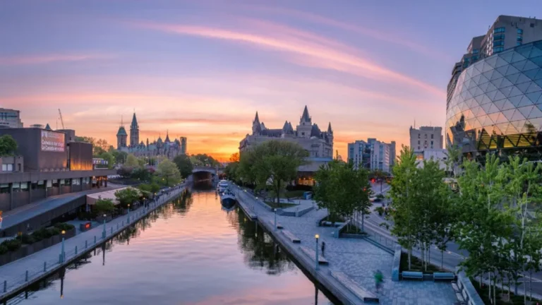 the sunset over downtown ottawa