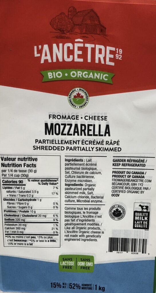 L'Ancetre - Fromage râpé Mozzarella S161E - 1kg - Devant